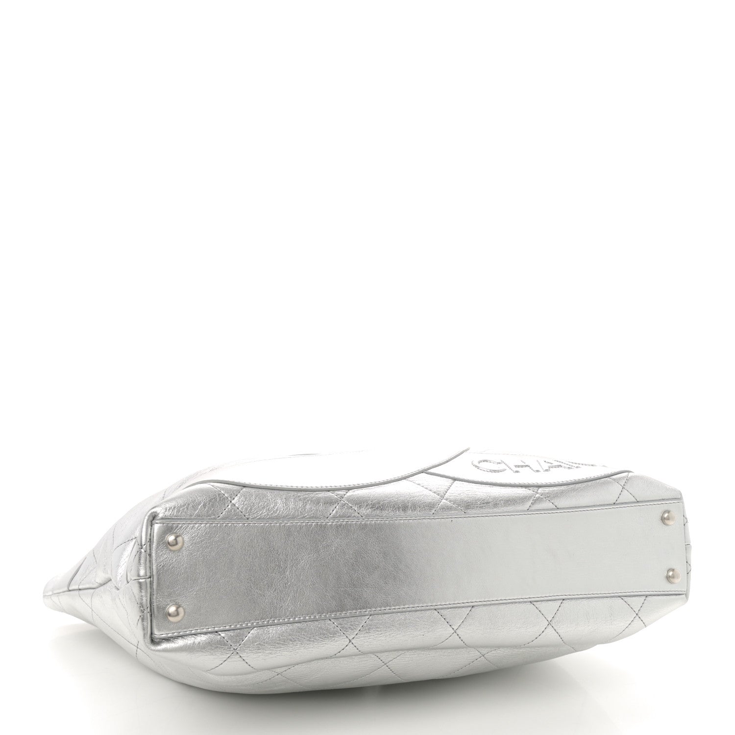 Chanel Metallic Calfskin Stitched CC Shopper Tote Silvery 4 of 11