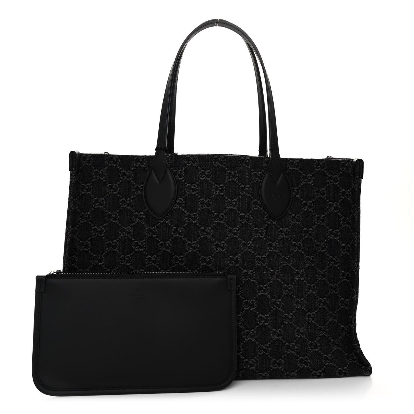 Denim Ophidia GG Monogram Large Tote Black Grey