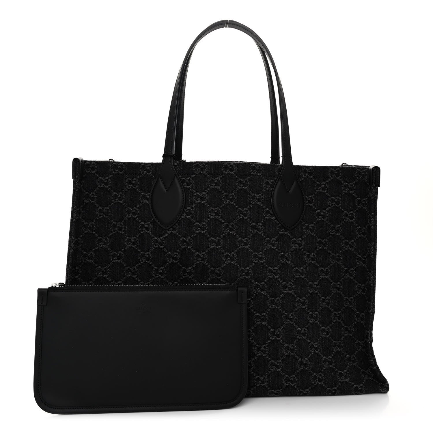 Gucci Denim Ophidia GG Monogram Large Tote Black Grey 1 of 12
