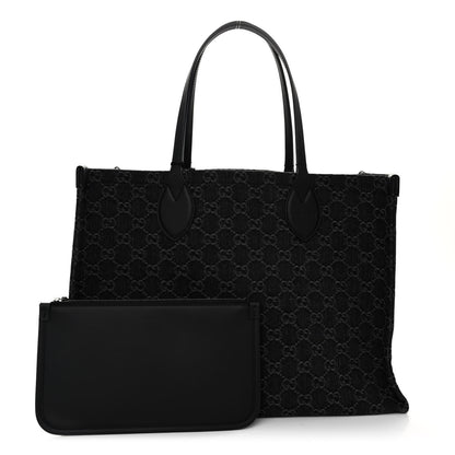 Gucci Denim Ophidia GG Monogram Large Tote Black Grey 1 of 12