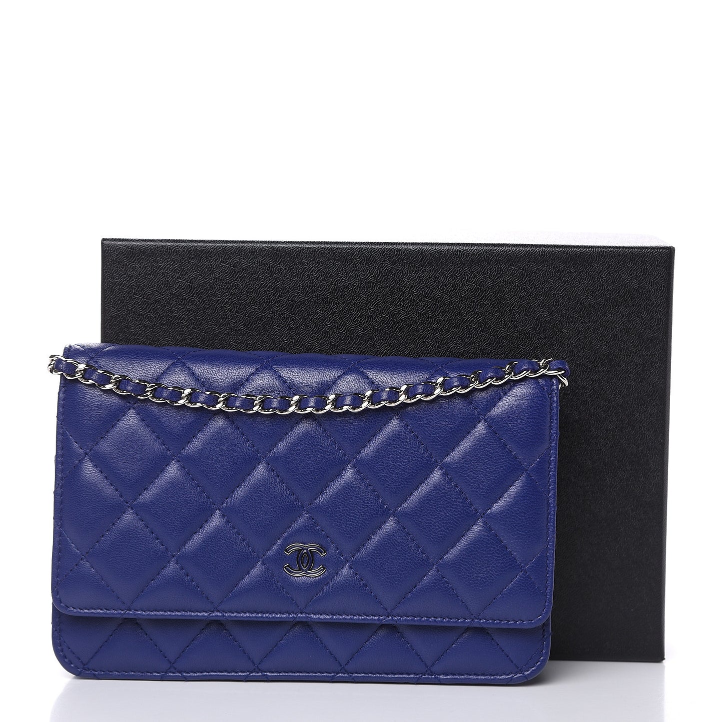 Lambskin Quilted Wallet On Chain WOC Blue