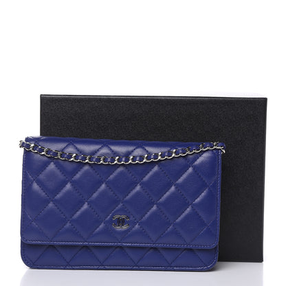Chanel Lambskin Quilted Wallet On Chain WOC Blue 15 of 15
