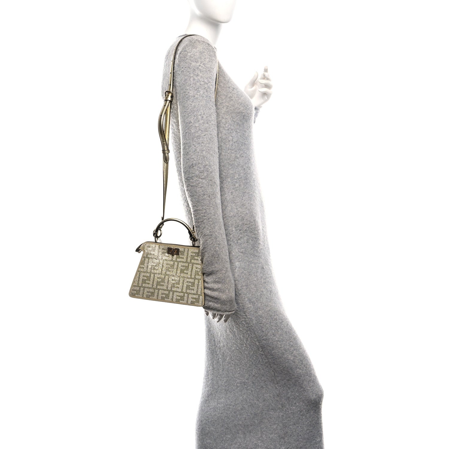 Fendi Crystal Vitello Laminato FF Petite Peekaboo I SEE U Satchel Crystal Platinum Light Gold 2 of 9
