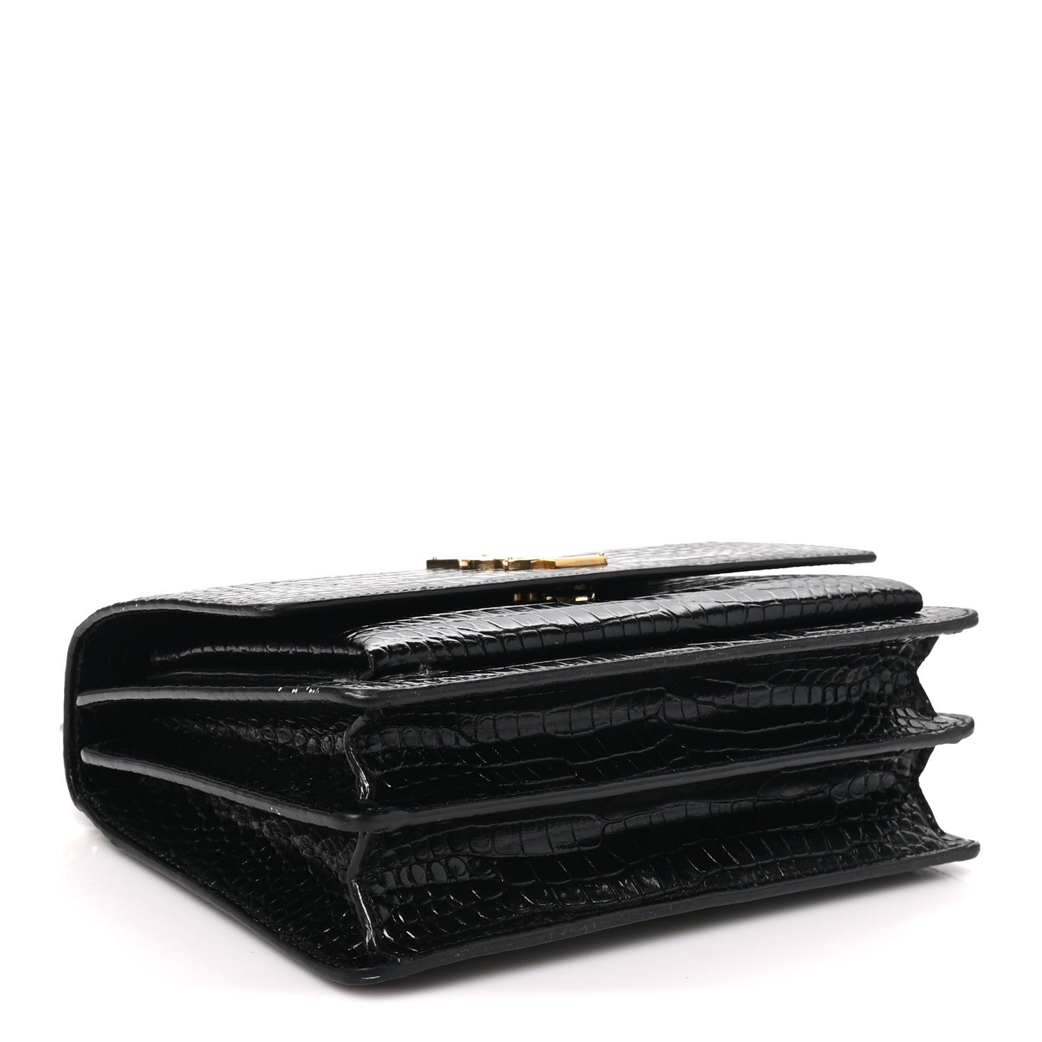 Saint Laurent Calfskin Crocodile Embossed Medium Monogram Sunset Black 3 of 9