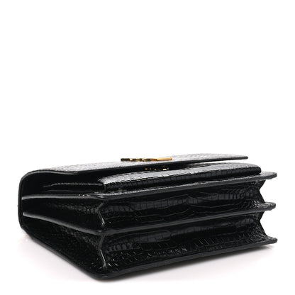 Saint Laurent Calfskin Crocodile Embossed Medium Monogram Sunset Black 3 of 9