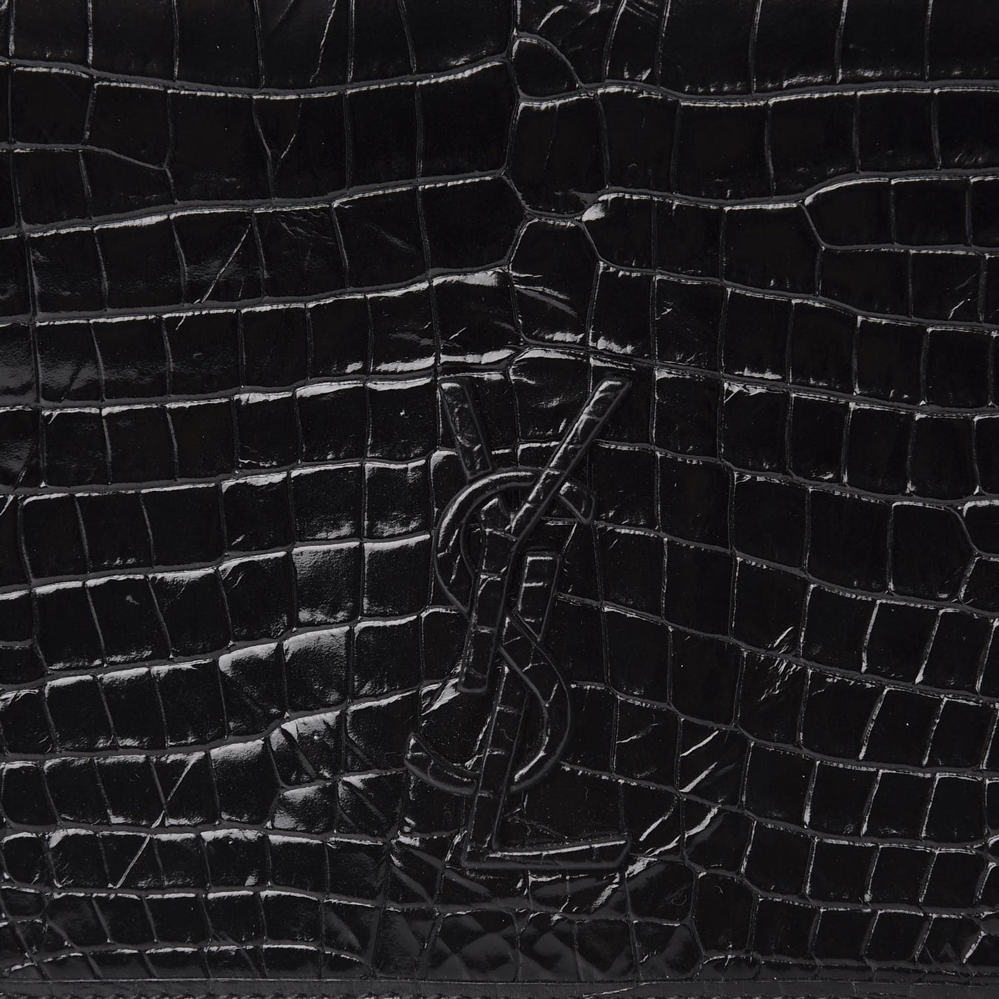Crocodile Embossed Lambskin Matelasse Monogram Niki Chain Wallet Black