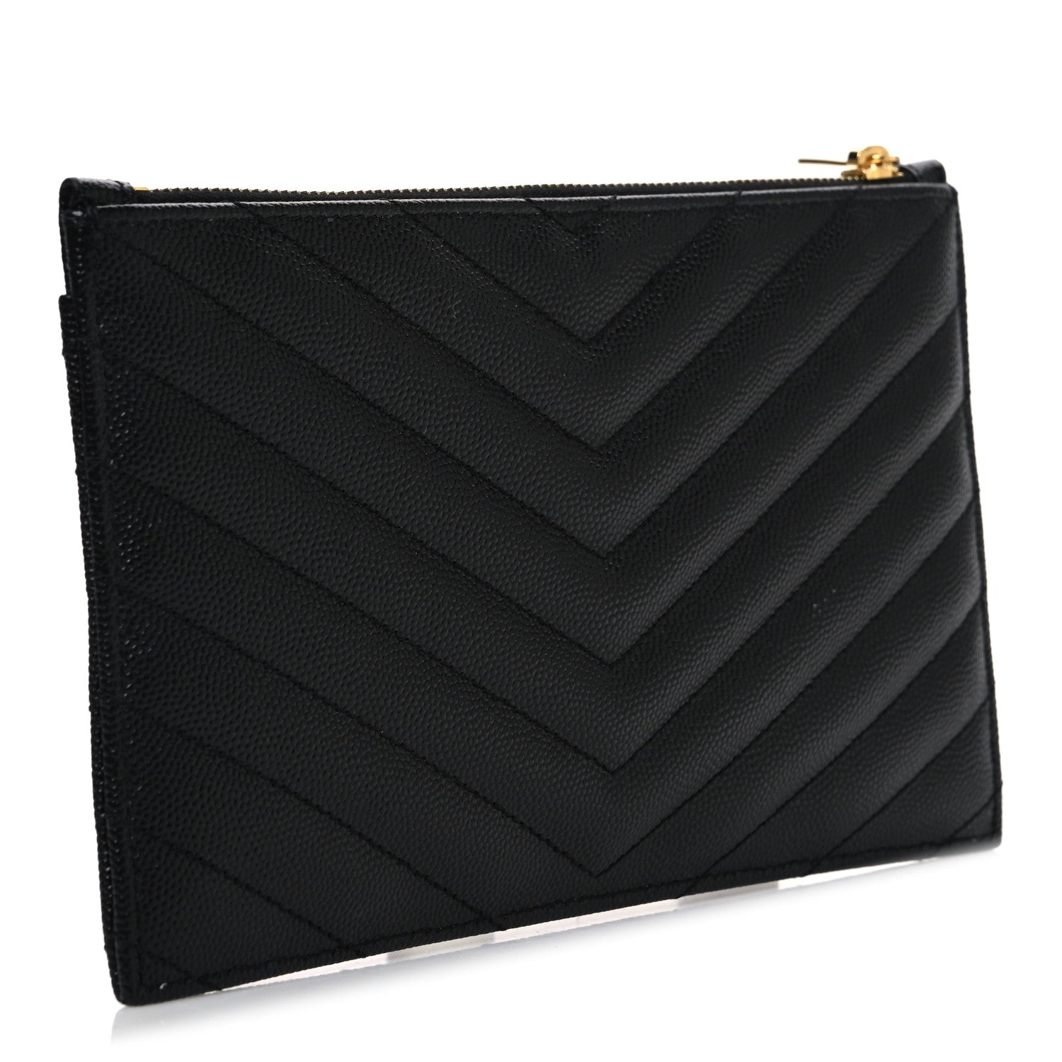 Saint Laurent Grain De Poudre Chevron Monogram Bill Pouch Black 3 of 9