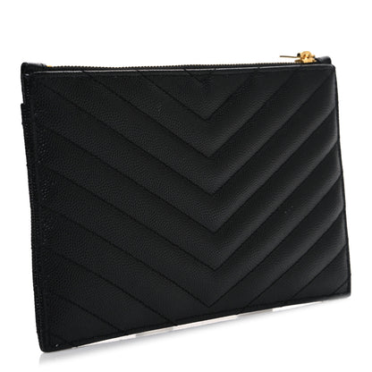 Saint Laurent Grain De Poudre Chevron Monogram Bill Pouch Black 3 of 9
