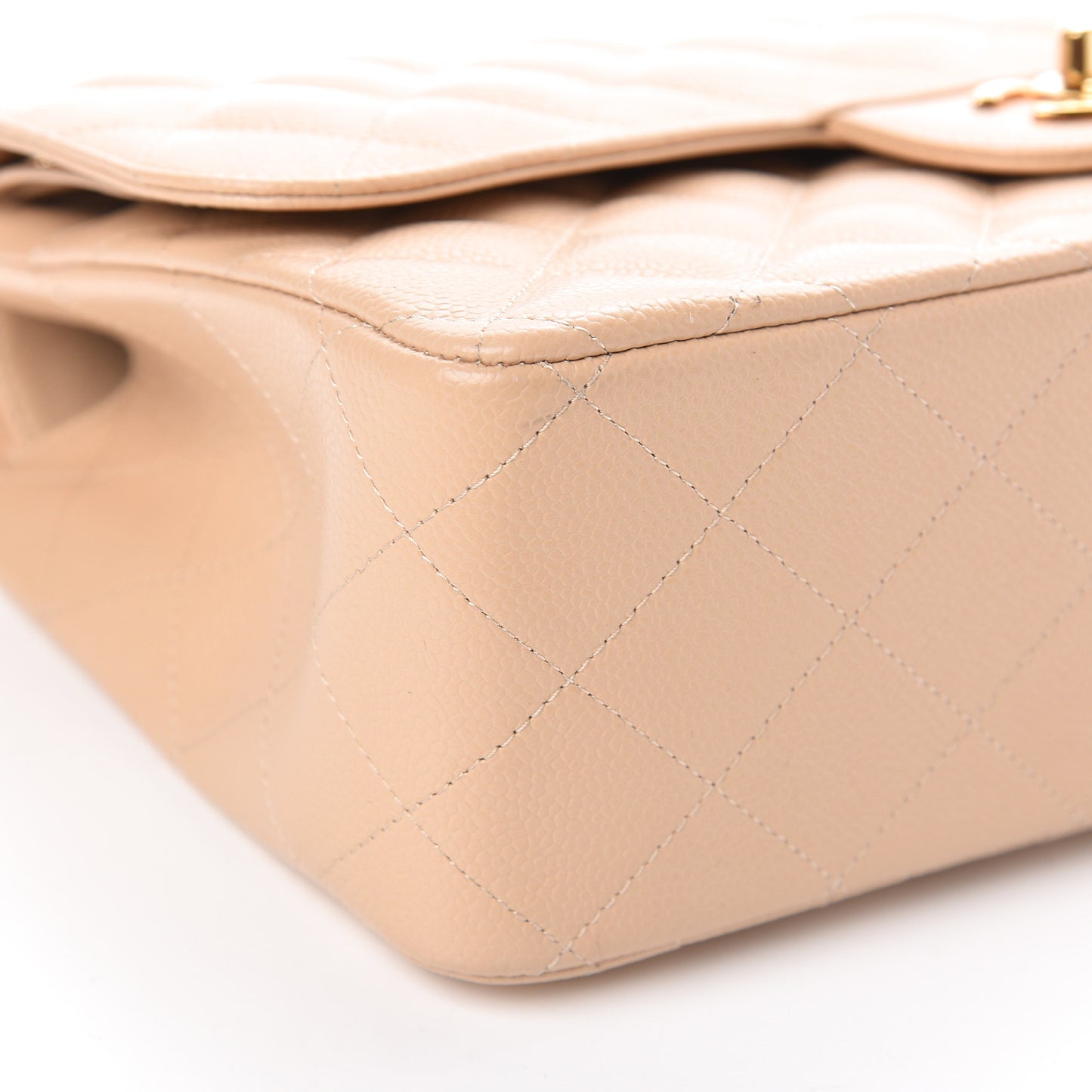Caviar Quilted Jumbo Double Flap Beige Clair