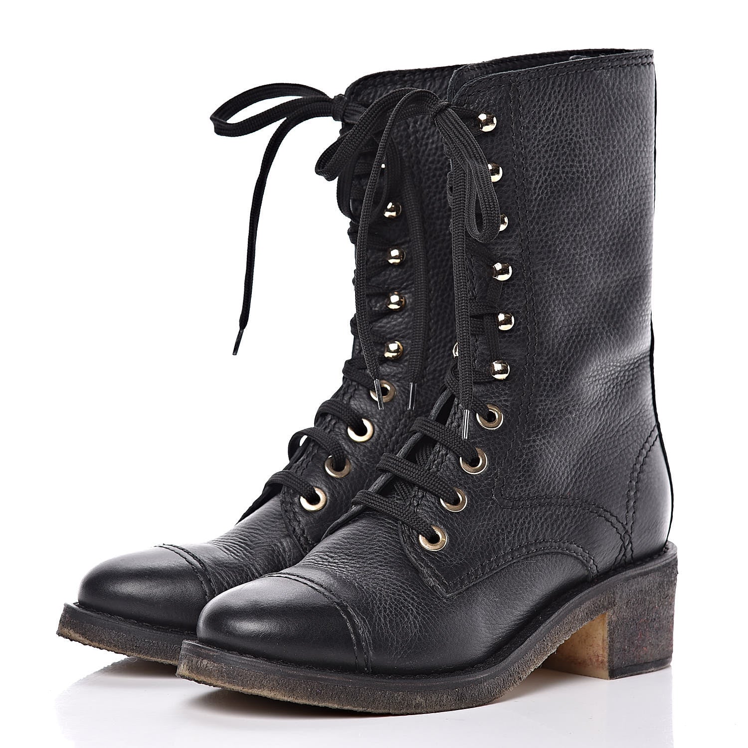 Chanel Calfskin CC Combat Boots 38.5 Black 3 of 14