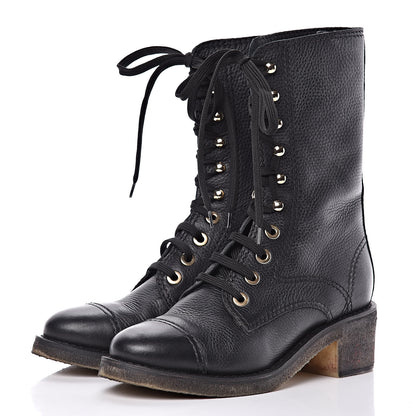 Chanel Calfskin CC Combat Boots 38.5 Black 3 of 14