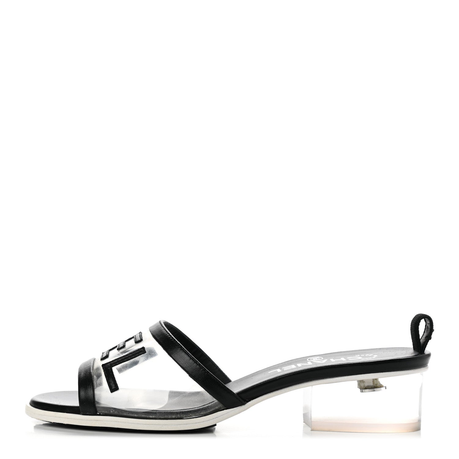 Chanel Lambskin PVC Logo Mule 37 Transparent Black White 1 of 7