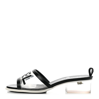 Chanel Lambskin PVC Logo Mule 37 Transparent Black White 1 of 7