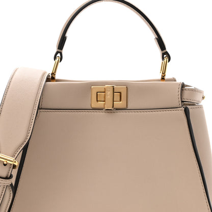 Fendi Vitello Seta Cotton Canvas FF Embroidered Mini Peekaboo Iconic Satchel Nuvola 8 of 12