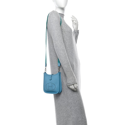 Hermes Taurillon Clemence Amazone Evelyne TPM Bleu Du Nord Vert Verone 2 of 10