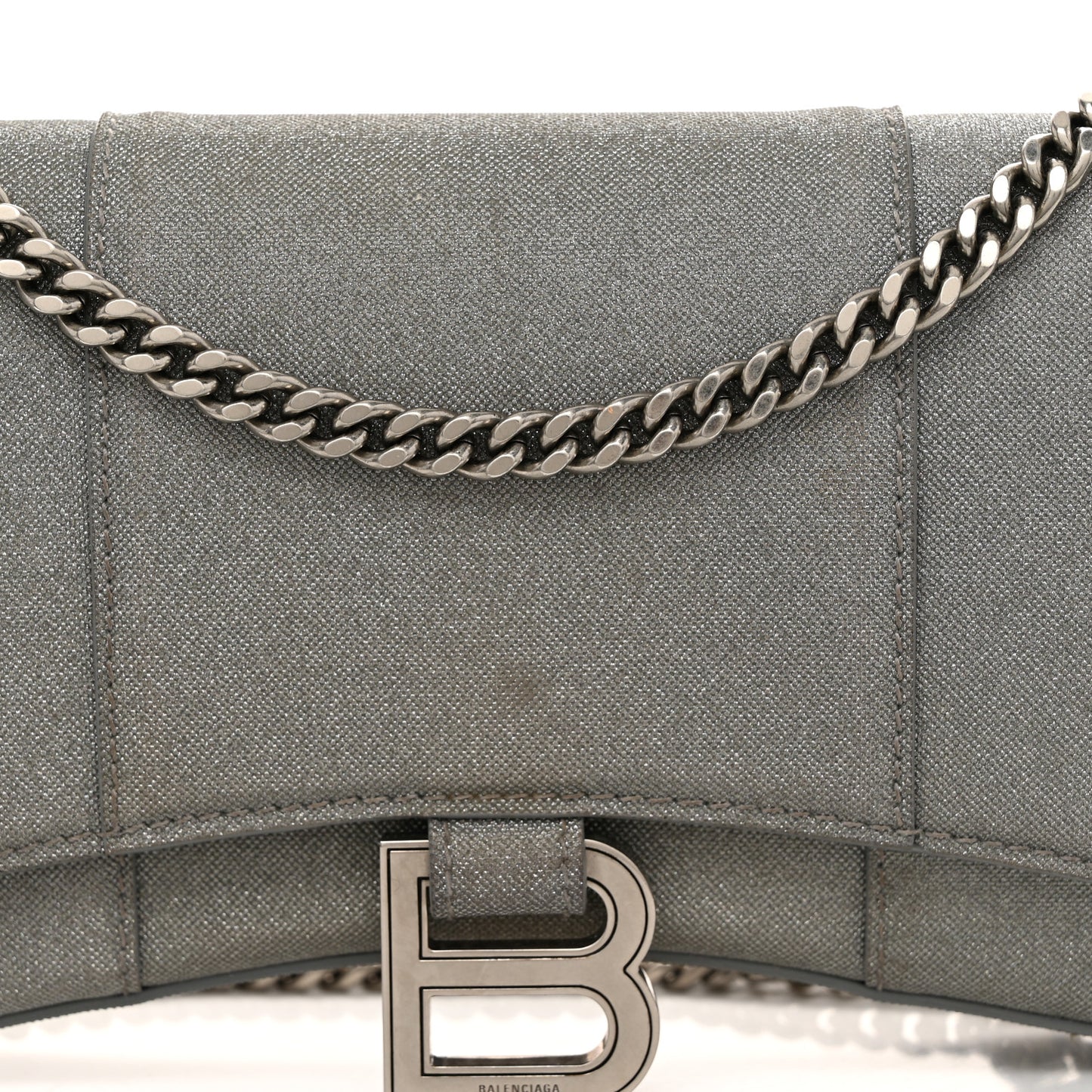 Glitter Fabric Hourglass Chain Bag Grey