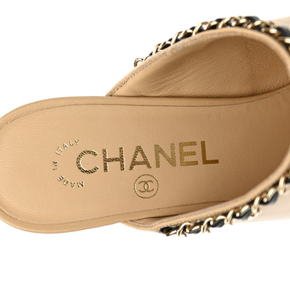 Chanel Lambskin Grosgrain Cap Toe Chain Mule 38.5 Beige Black 7 of 10