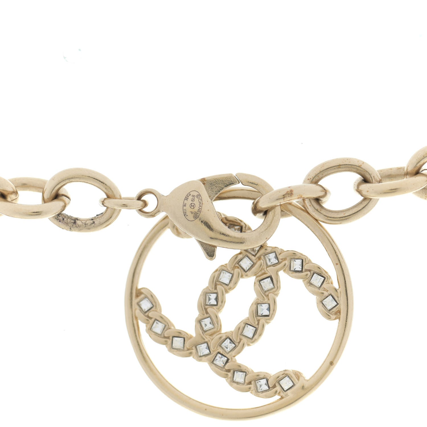 Chanel Metal Strass Crystal Logo Necklace Gold 4 of 5