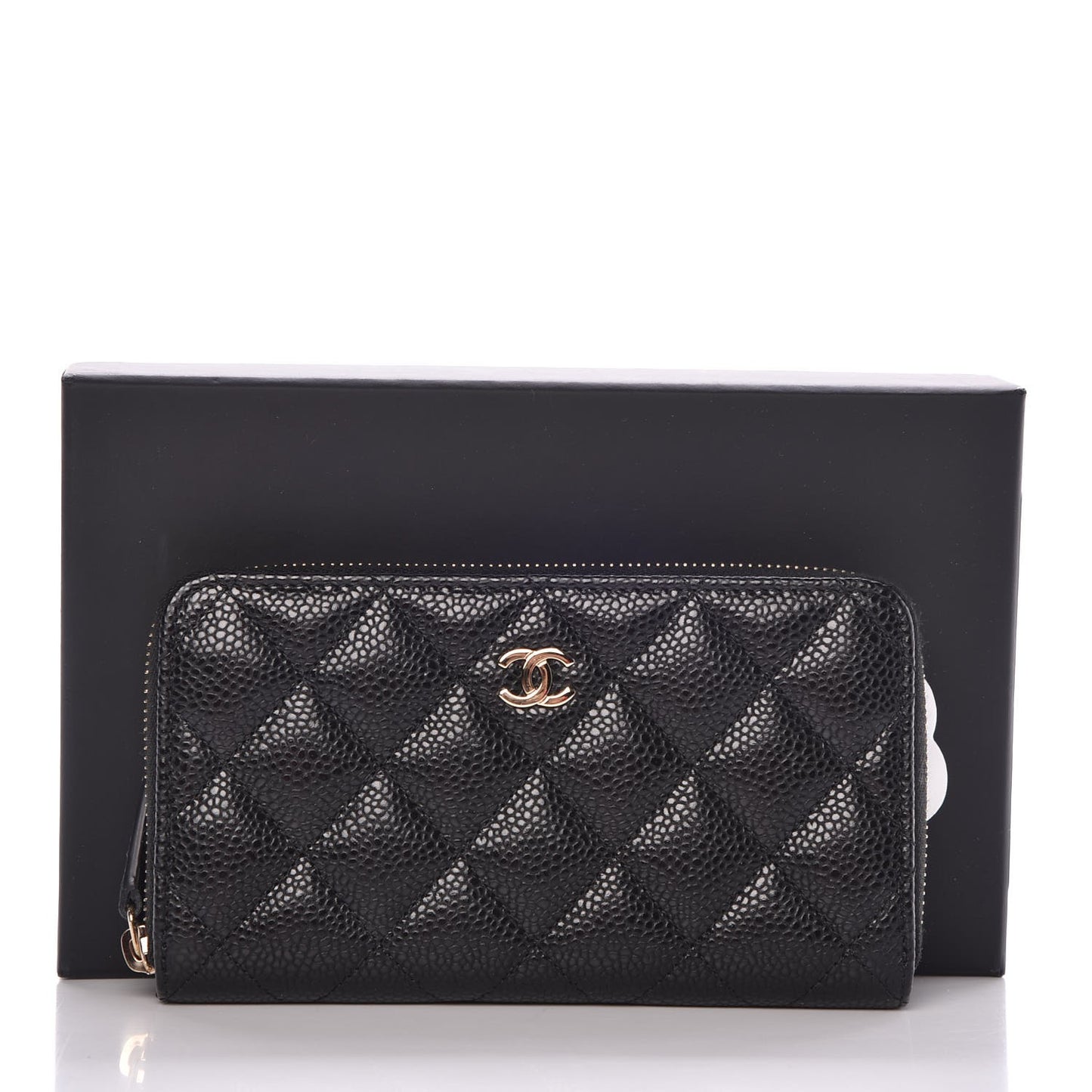 Caviar Quilted Medium Zip Around Wallet Black