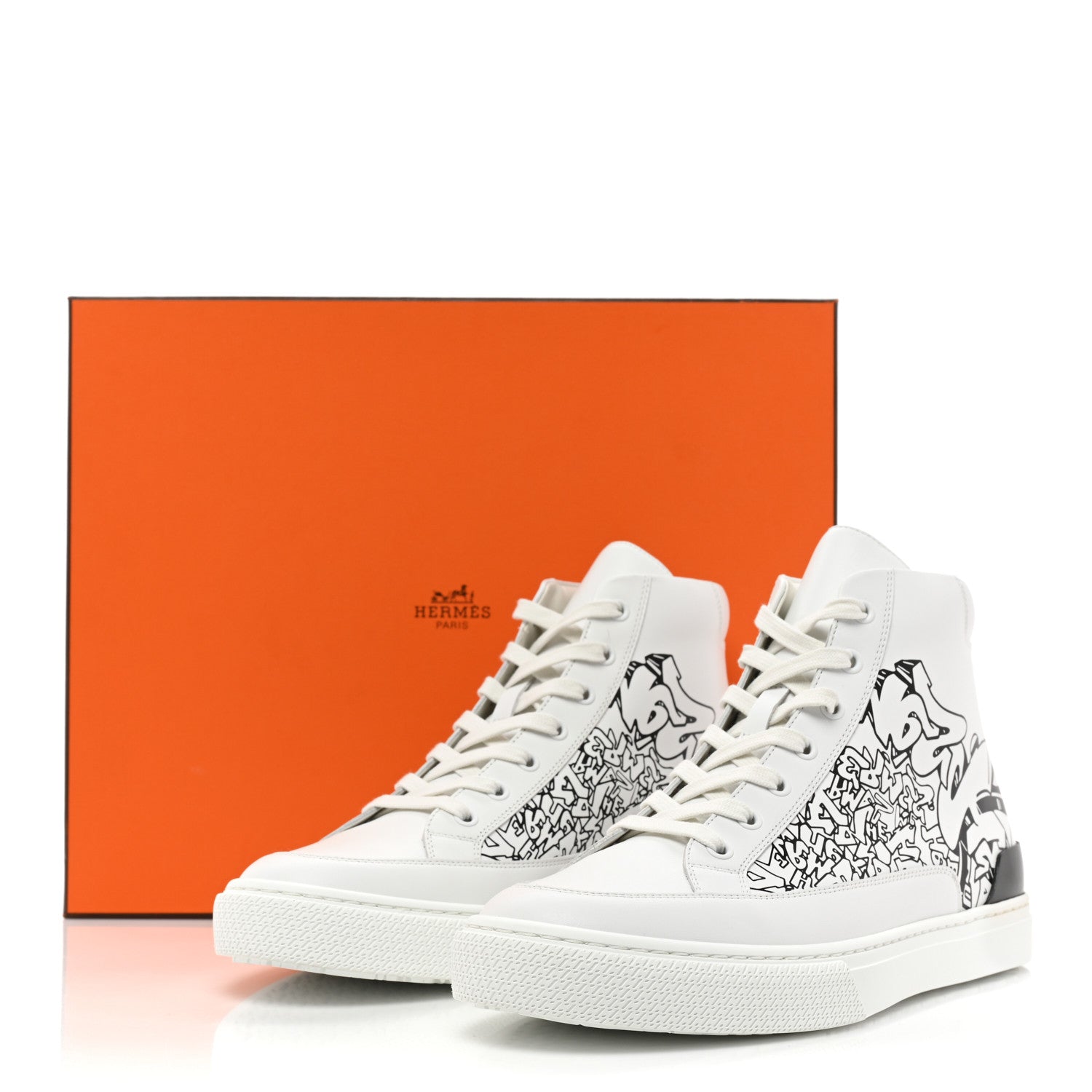 Hermes Calfskin Graff Print Mens District Sneakers 41 White Black 10 of 10
