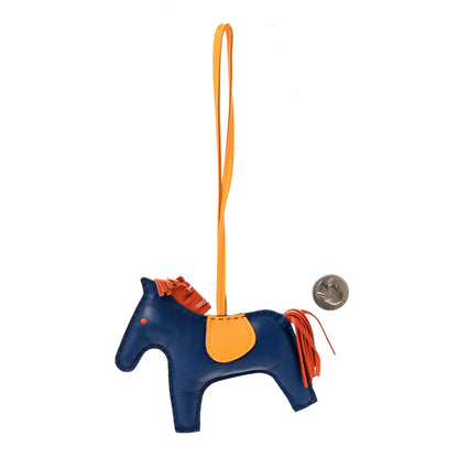 Hermes Milo Lambskin Grigri Rodeo Horse Bag Charm MM Bleu De Malte Cornaline Jaune D'or 2 of 3