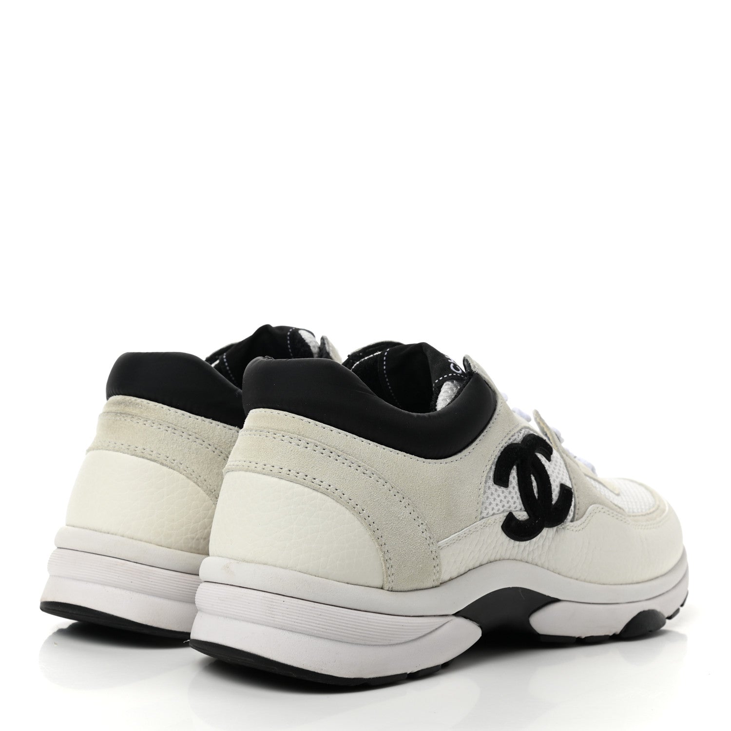 Chanel Mesh Suede Calfskin Grained Calfskin Womens CC Sneakers 39 White Black 4 of 13