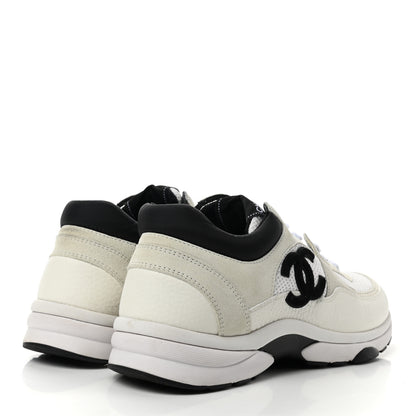 Chanel Mesh Suede Calfskin Grained Calfskin Womens CC Sneakers 39 White Black 4 of 13