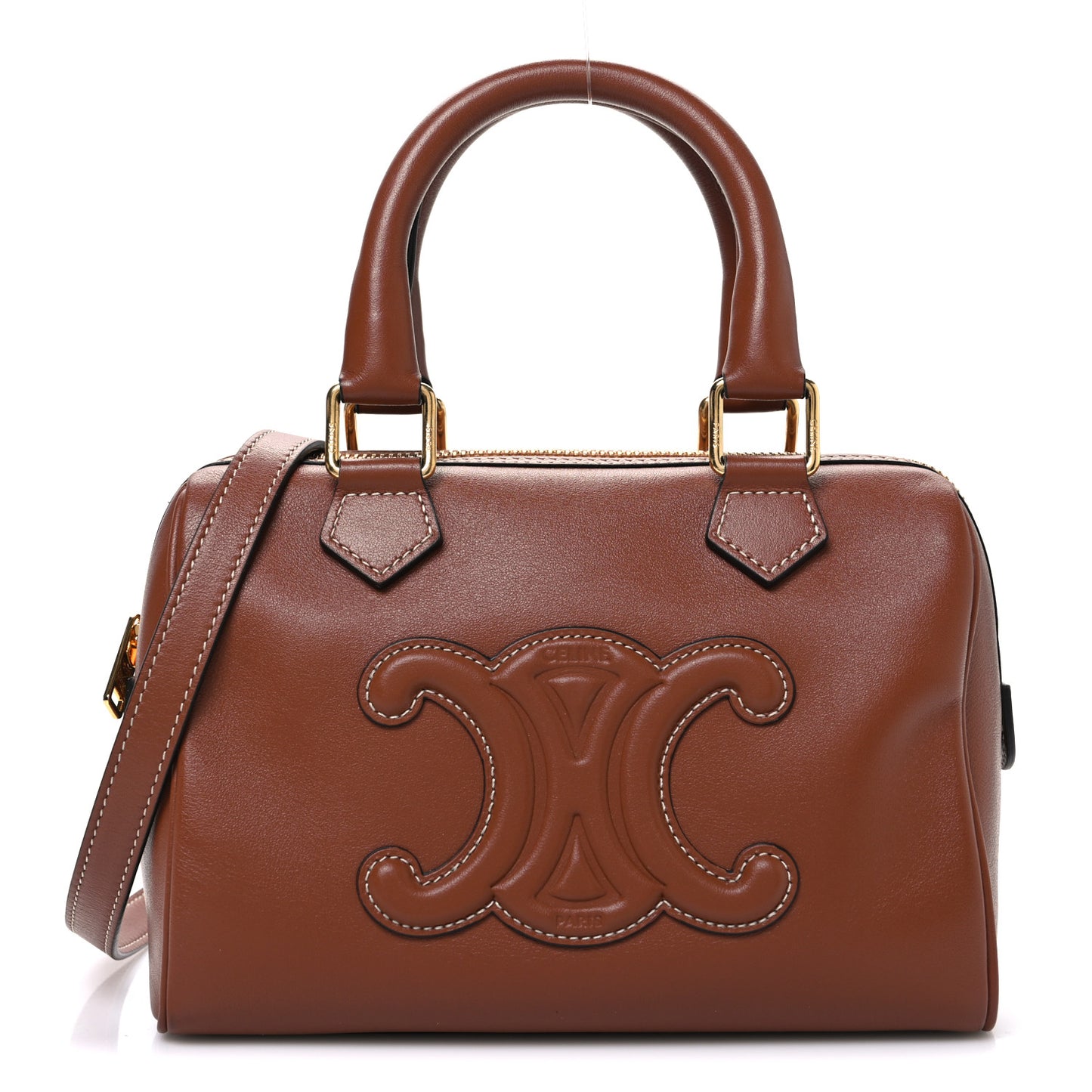 Smooth Calfskin Triomphe Small Boston Bag Tan