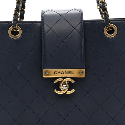 Chanel Lambskin Stitched Medium Around The Corner Shopping Tote Deep Marine 8 of 10