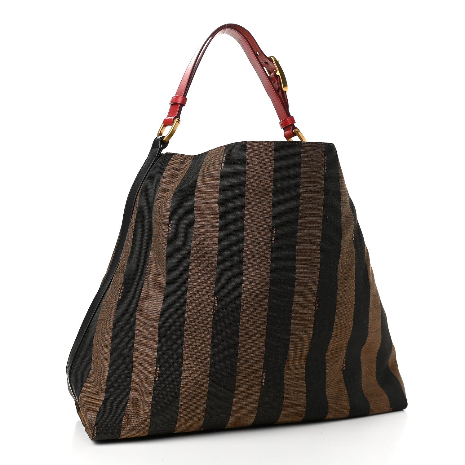Fendi Pequin Cuoio Vegetale Large Hobo Tobacco Rosso Black 3 of 9