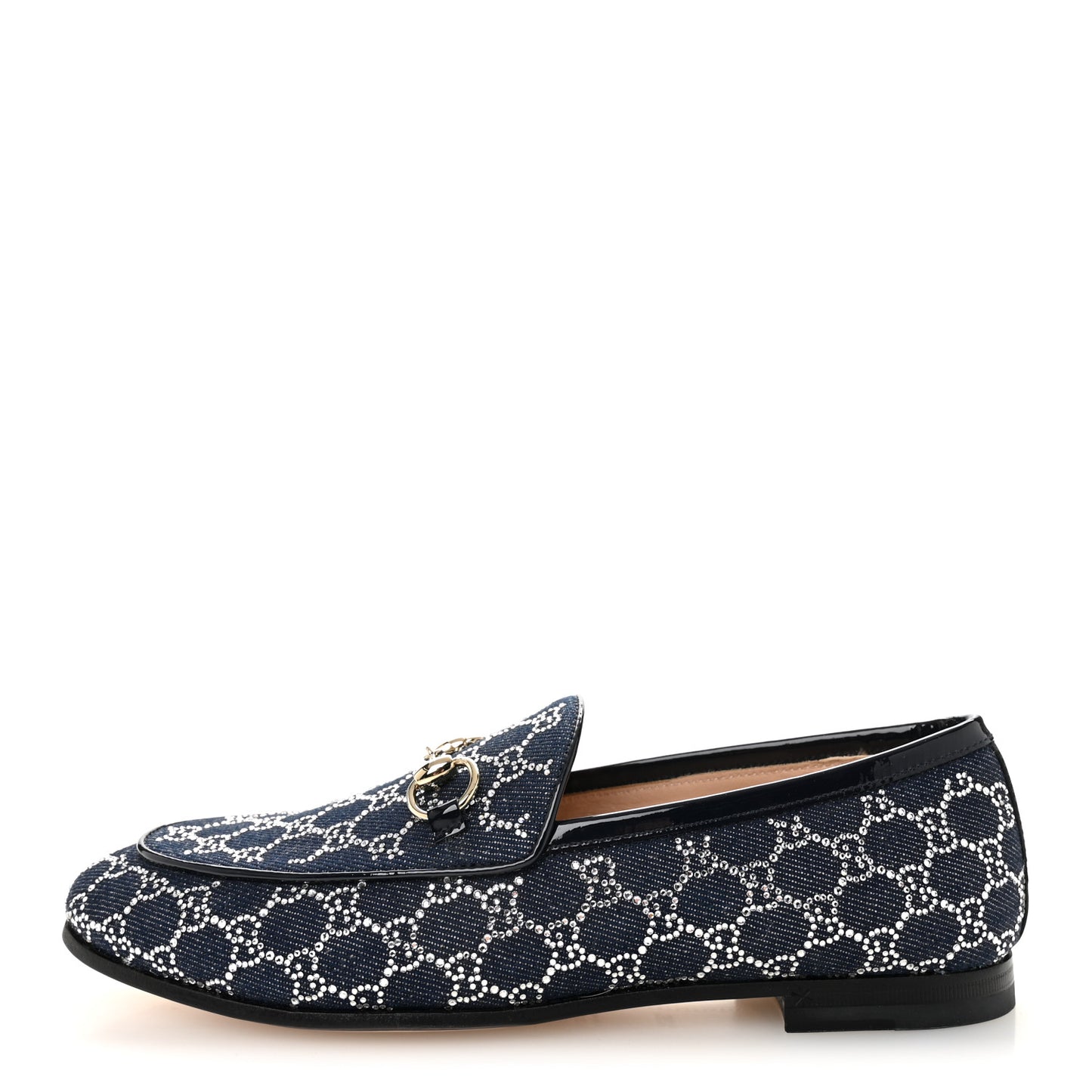 Denim Crystal GG Monogram Horsebit Womens Jordaan Loafers 36.5 Deep Blue Blue Milad