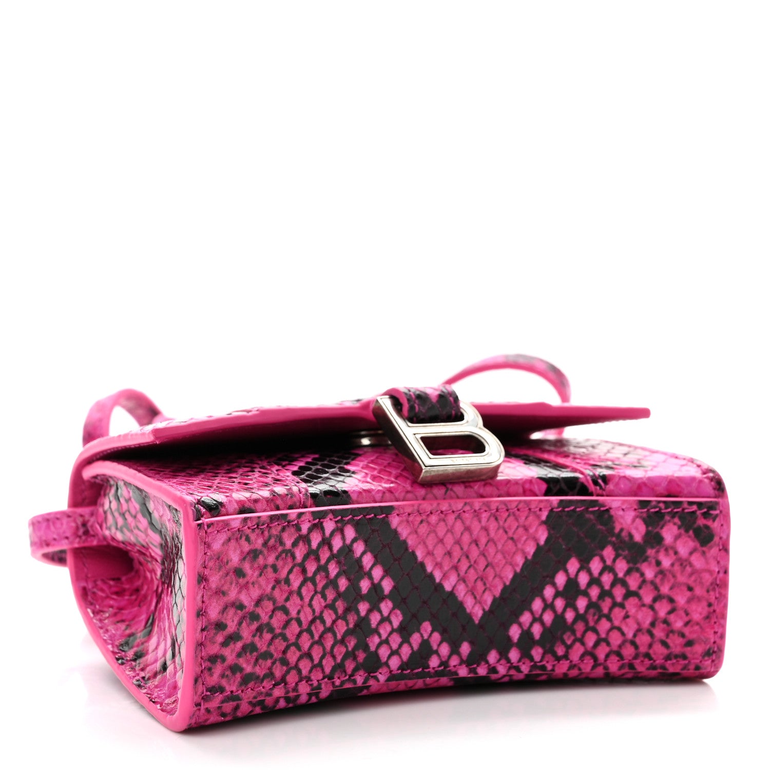 Balenciaga Shiny Calfskin Python Effect Hourglass Top Handle Bag Mini Fuchsia Black 4 of 10