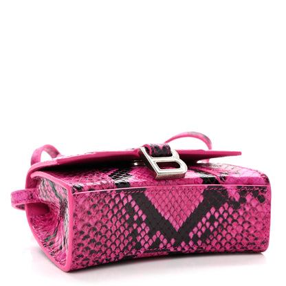 Balenciaga Shiny Calfskin Python Effect Hourglass Top Handle Bag Mini Fuchsia Black 4 of 10