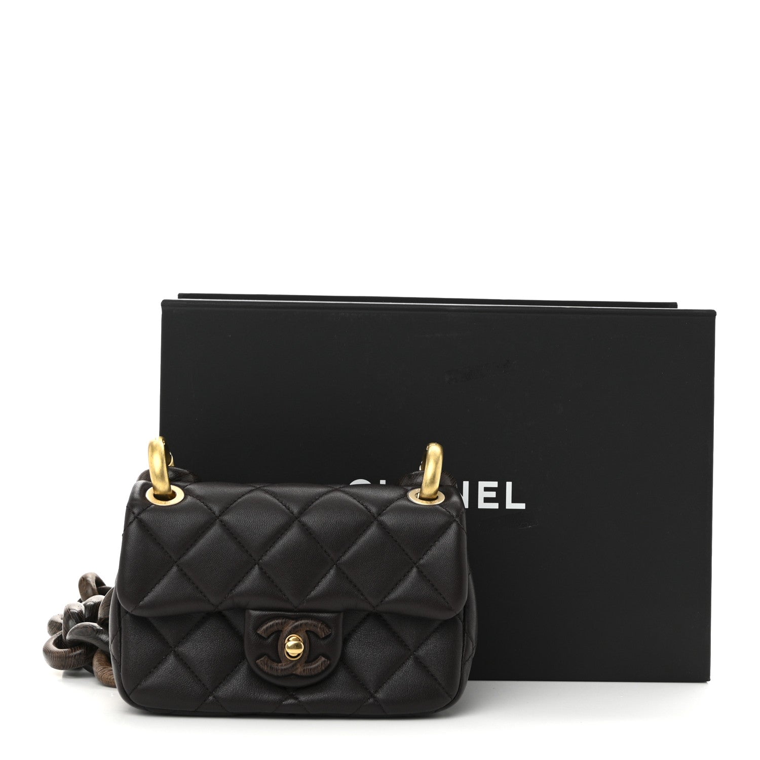 Chanel Lambskin Wenge Quilted Mini Fashion Wood Square Flap Dark Purple 11 of 11