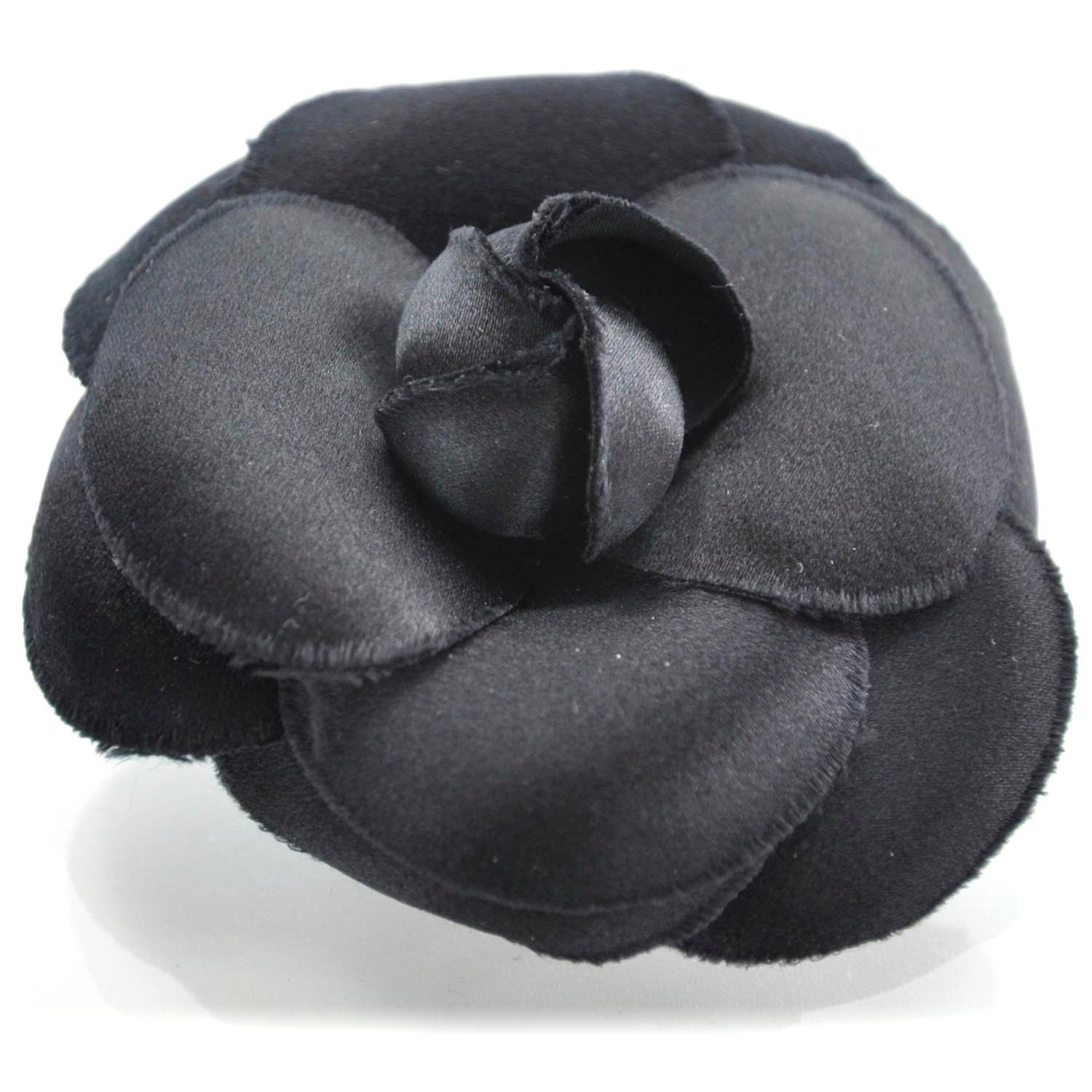 Chanel Satin Camellia Pin Brooch Black 1 of 4