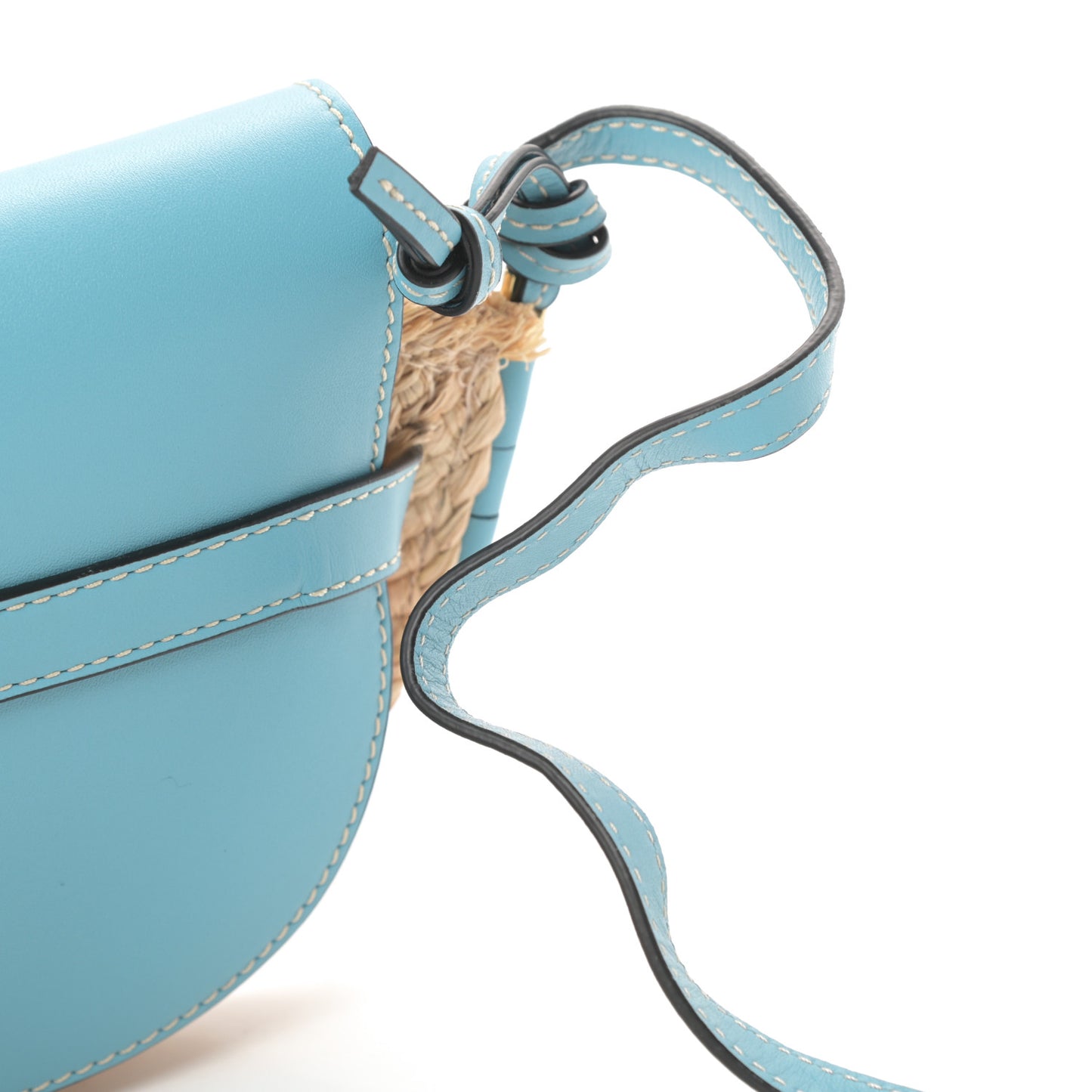 Calfskin Raffia Mini Gate Crossbody Bag Light Blue Natural