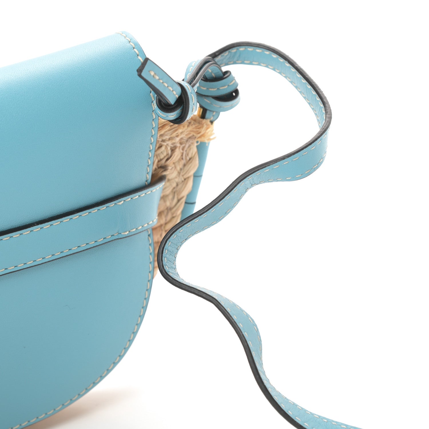 Loewe Calfskin Raffia Mini Gate Crossbody Bag Light Blue Natural 10 of 11