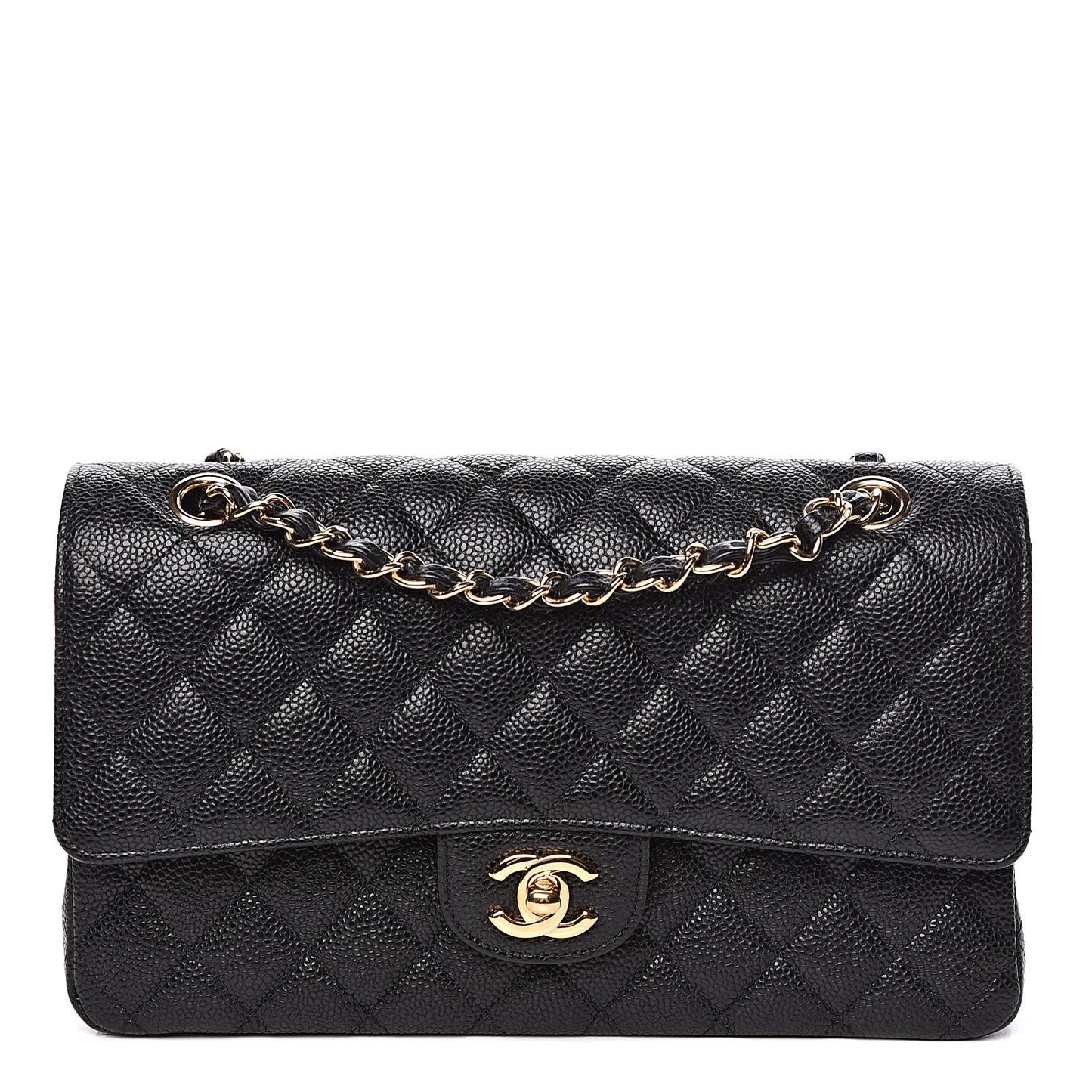 Caviar Quilted Medium Double Flap Black