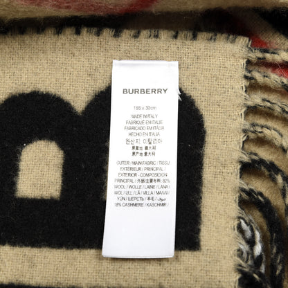 Burberry Wool Cashmere Check B Motif Fringe Scarf Black 4 of 4