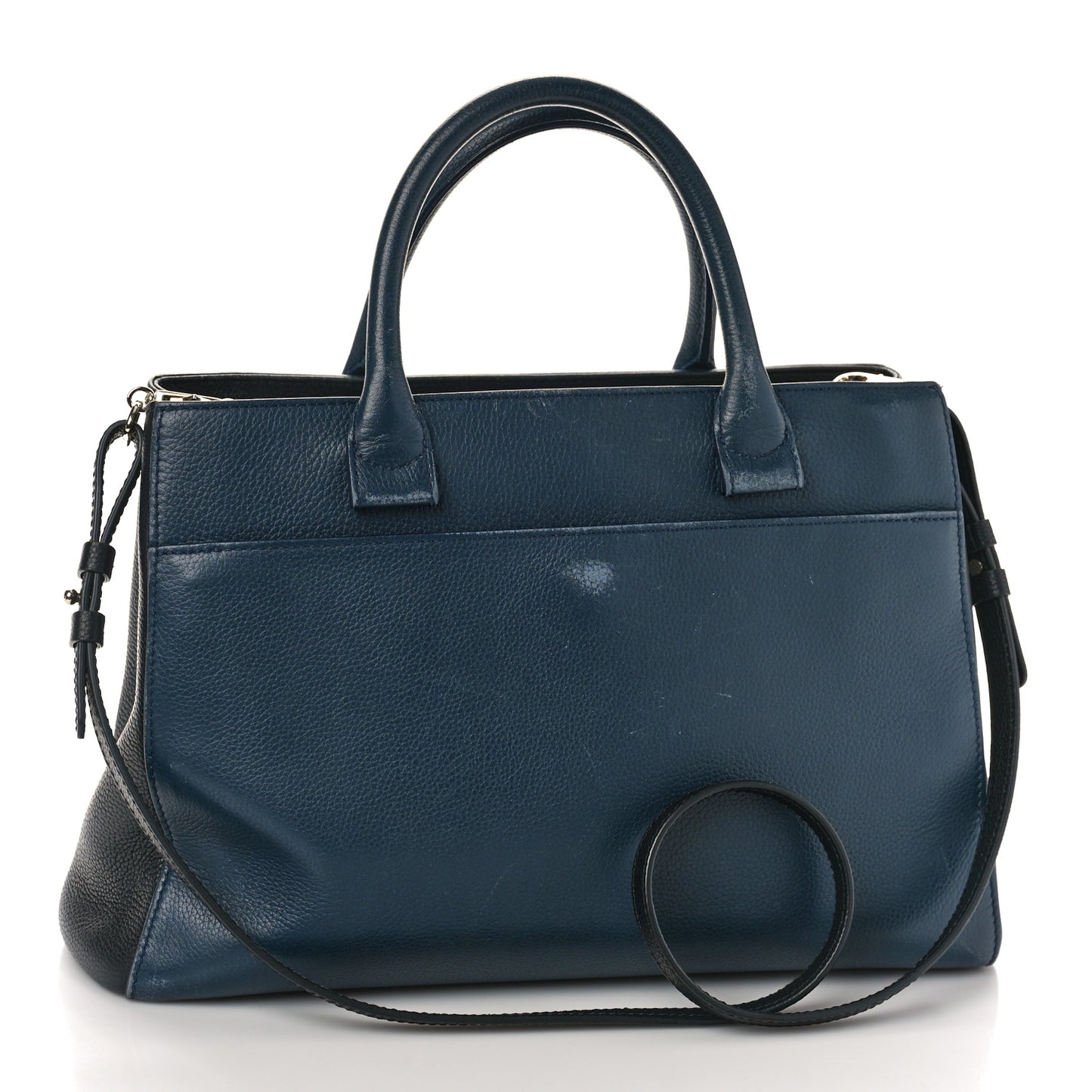 Grained Calfskin Small Neo Executive Shopper Tote Dark Blue Black