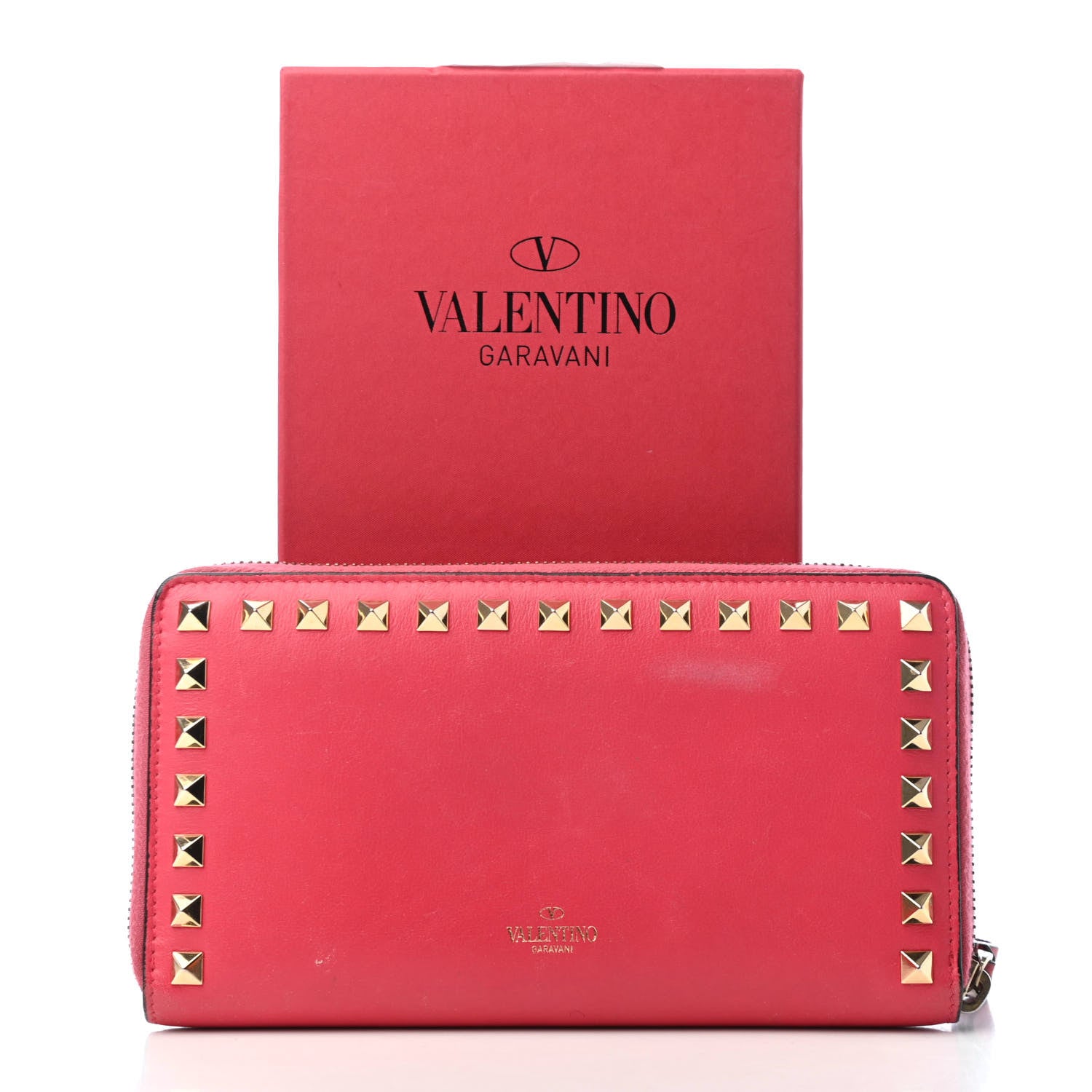 Valentino Garavani Calfskin Rockstud Zip Around Wallet Deep Rose 12 of 12