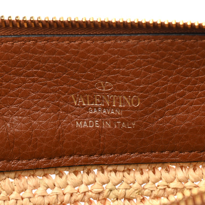 Valentino Garavani Raffia Calfskin Large Rockstud Zip Pouch Naturale Saddle Brown 6 of 6