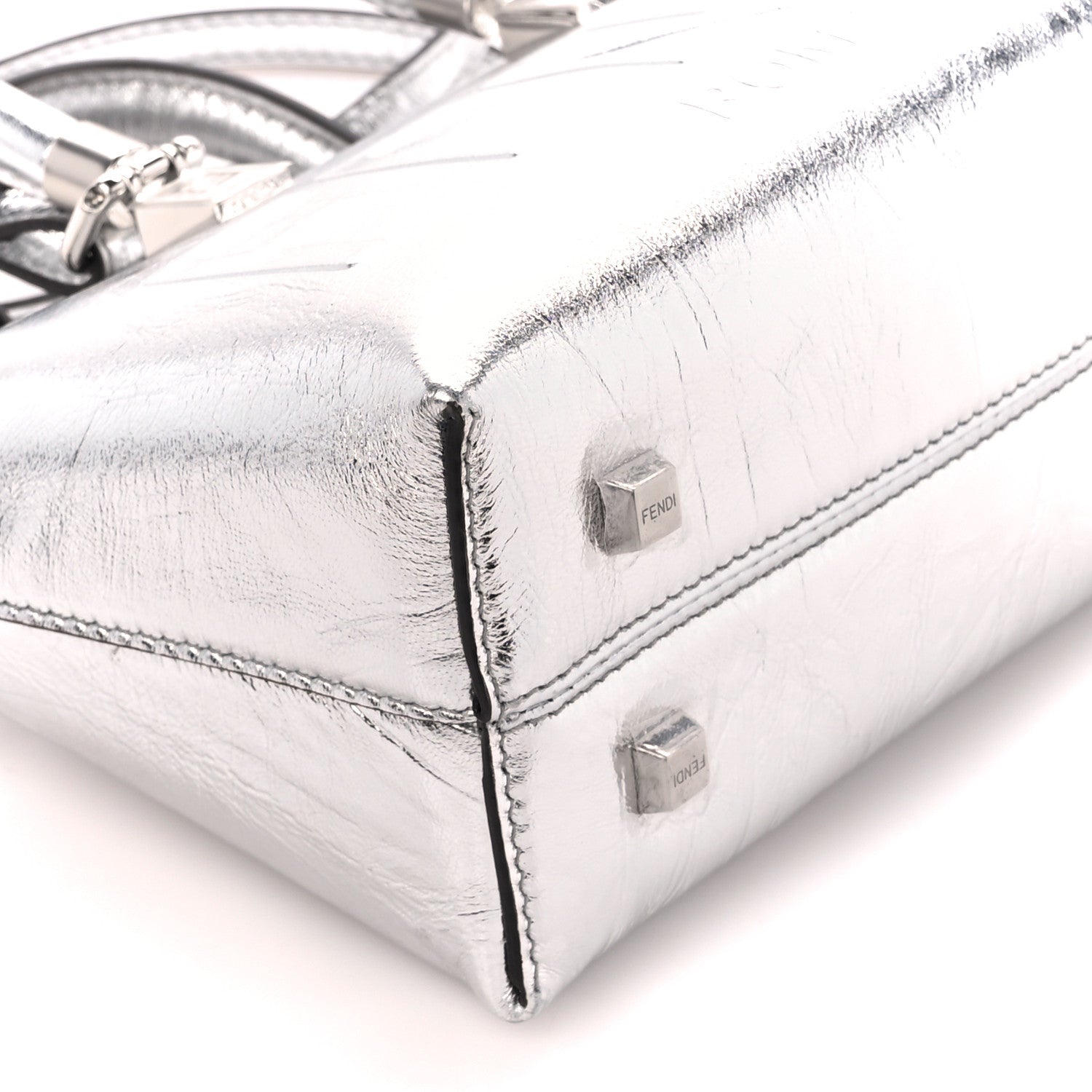 Fendi Rock Millenium Logo Embossed Mini By The Way Top Handle Boston Bag Argento 11 of 12