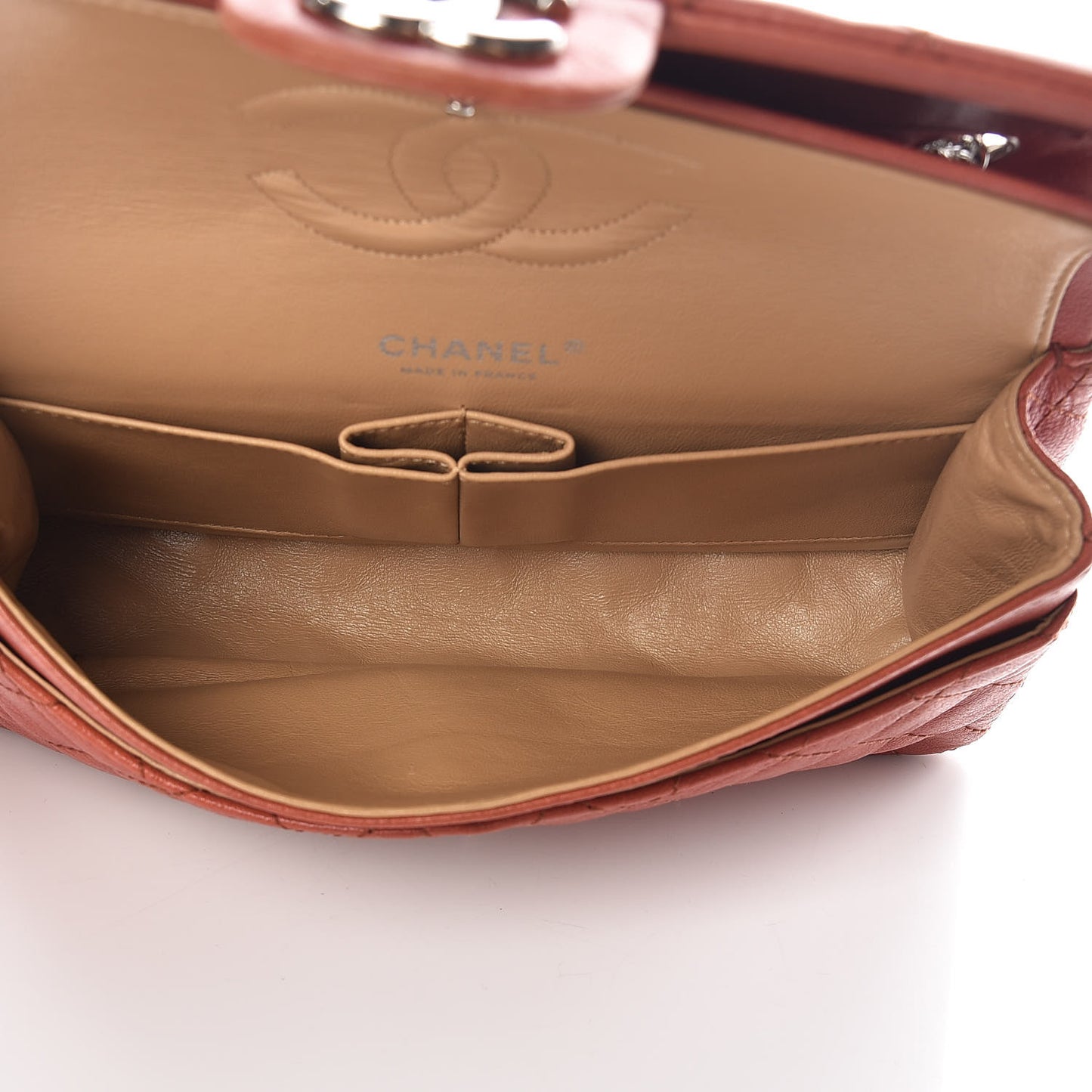 Glazed Lambskin Quilted Medium Double Flap Bijoux Chain Dark Orange