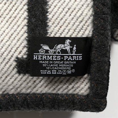 Hermes Wool Cashmere Avalon Signature Blanket Ecru Gris Fonce 3 of 3