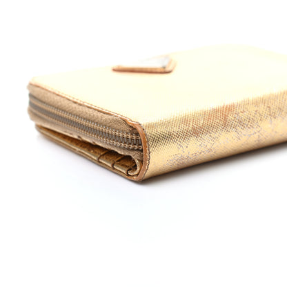 Prada Metallic Saffiano Compact Zip Around Wallet Gold 20 of 26