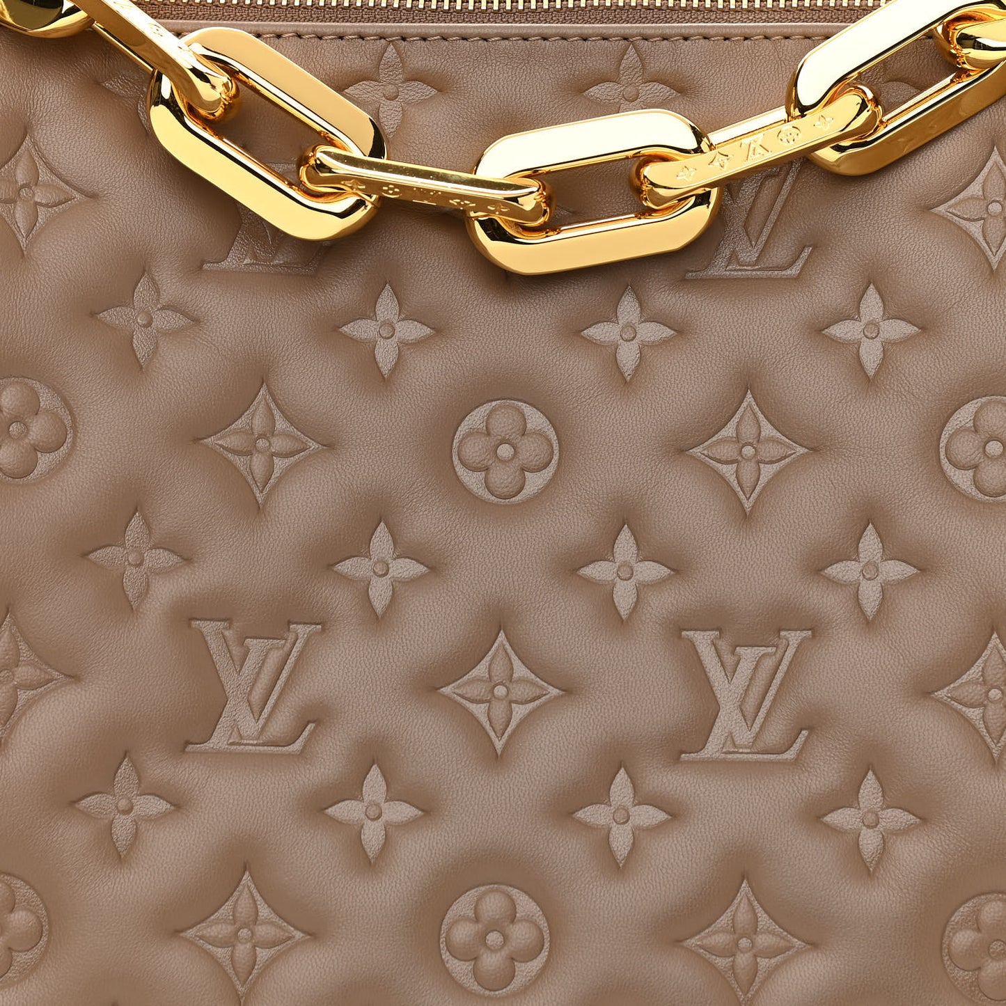 Lambskin Embossed Monogram Coussin MM Taupe