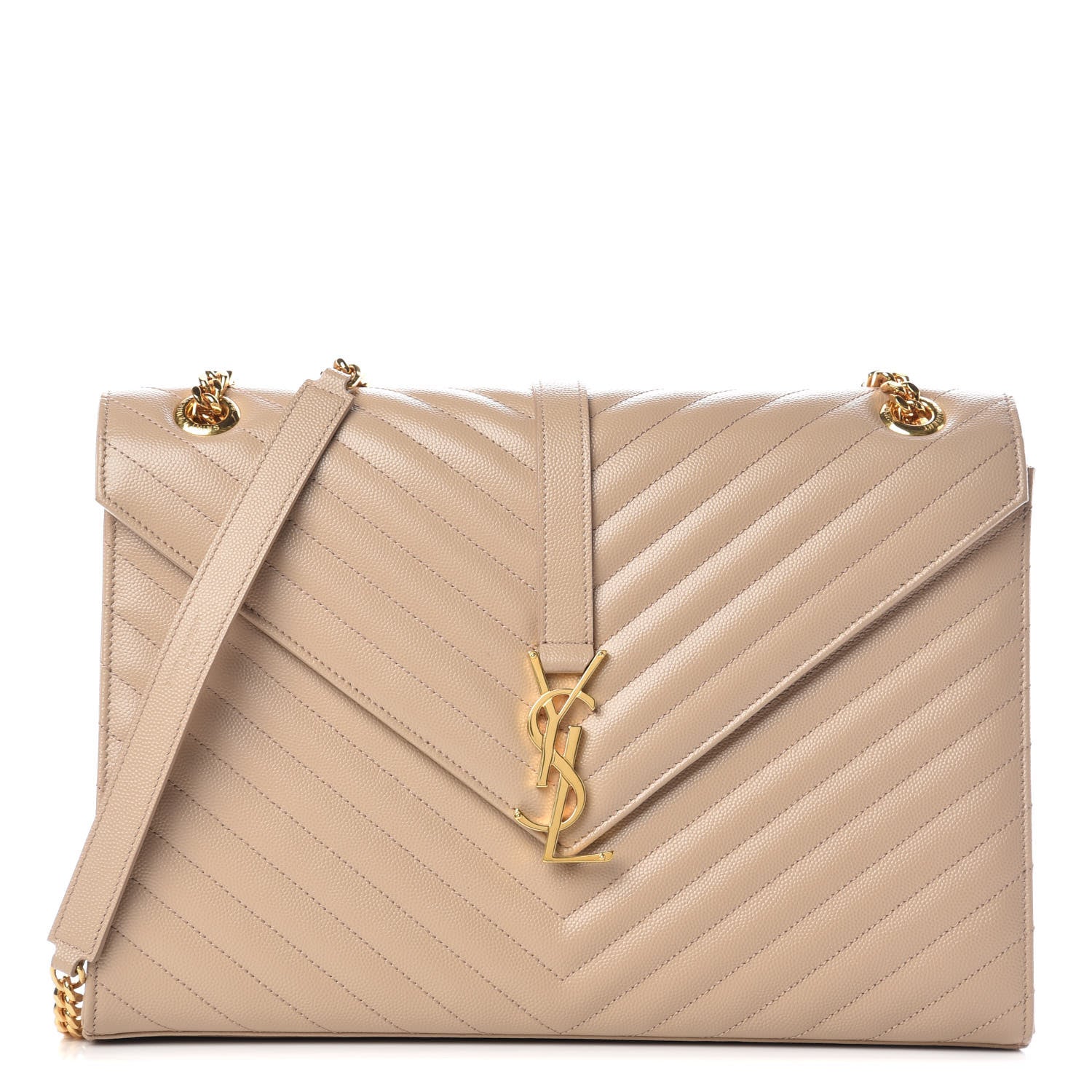 Saint Laurent Grain De Poudre Matelasse Chevron Large Monogram Satchel Dark Beige 1 of 10