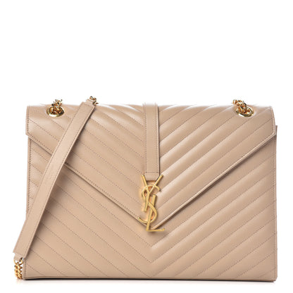 Saint Laurent Grain De Poudre Matelasse Chevron Large Monogram Satchel Dark Beige 1 of 10