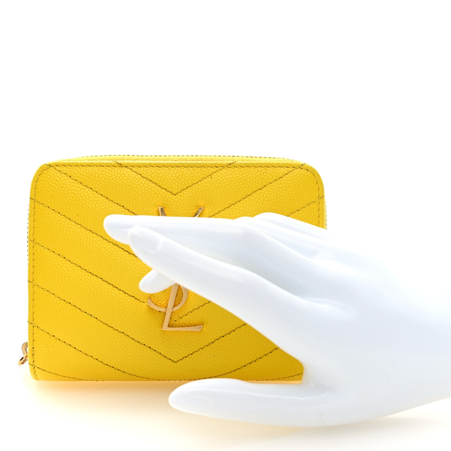 Grain De Poudre Matelasse Chevron Monogram Compact Zip Around Wallet Mimosa Shiny